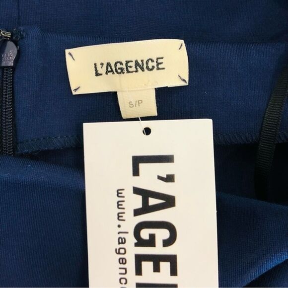 L'Agence Ophelia Off the Shoulder Peplum Bodycon Midi Dress 50s Formal Navy S - Picture 13 of 13